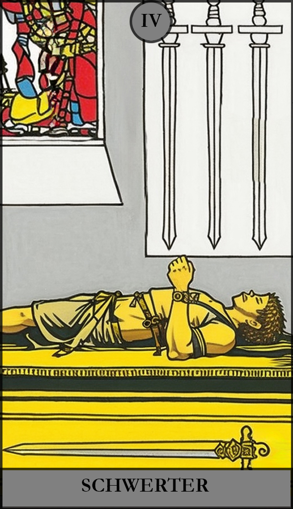 Hauptansicht des 'Vier der Schwerter' Tarot-Karten