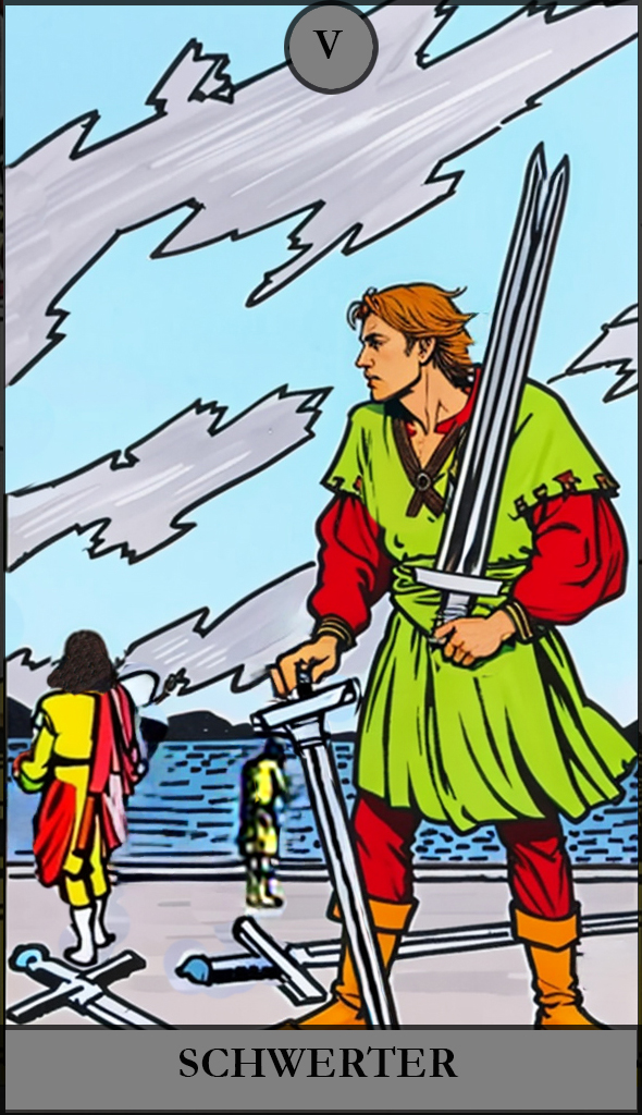 Hauptansicht des 'Fünf der Schwerter' Tarot-Karten