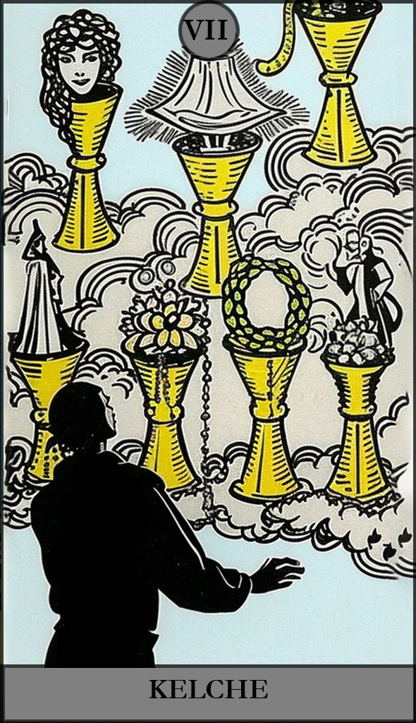 Hauptansicht des 'Sieben der Kelche' Tarot-Karten