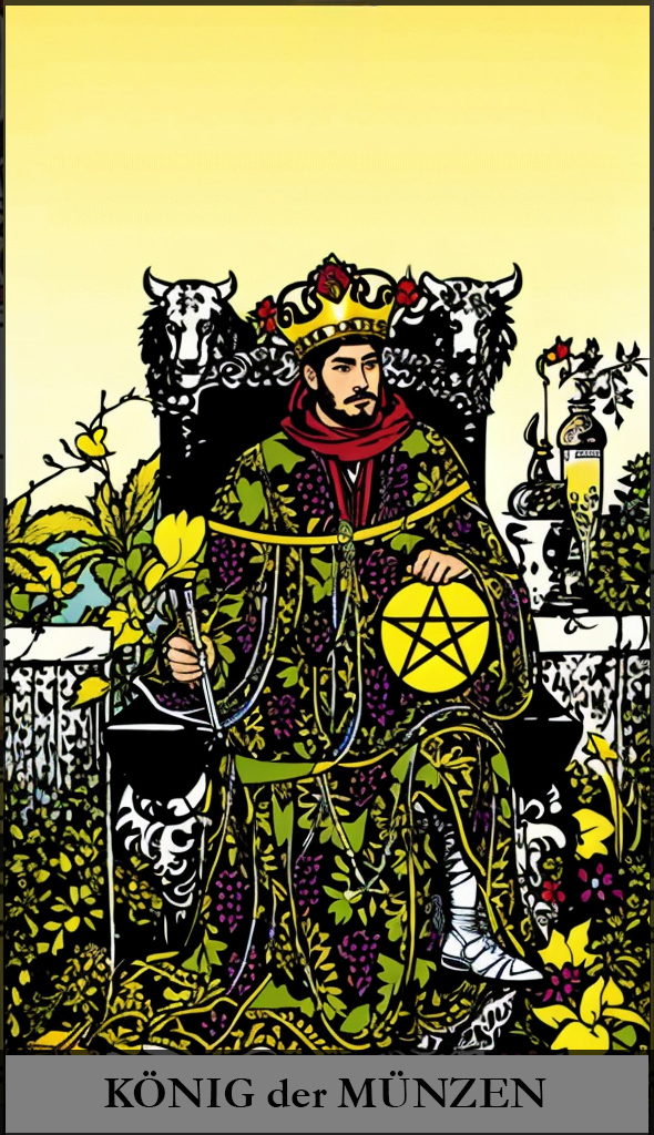 Hauptansicht des 'König der Münzen' Tarot-Karten