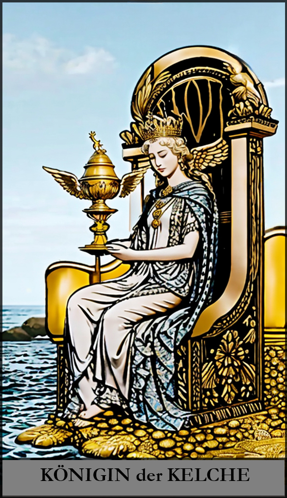 Hauptansicht des 'Königin der Kelche' Tarot-Karten