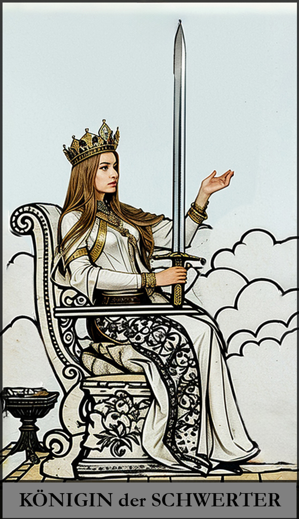 Hauptansicht des 'Königin der Schwerter' Tarot-Karten