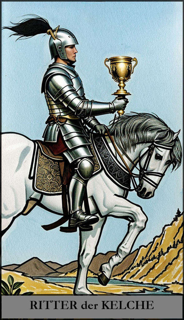 Hauptansicht des 'Ritter der Kelche' Tarot-Karten