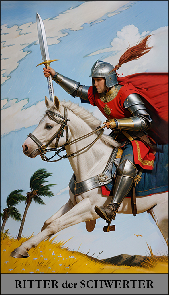Hauptansicht des 'Ritter der Schwerter' Tarot-Karten