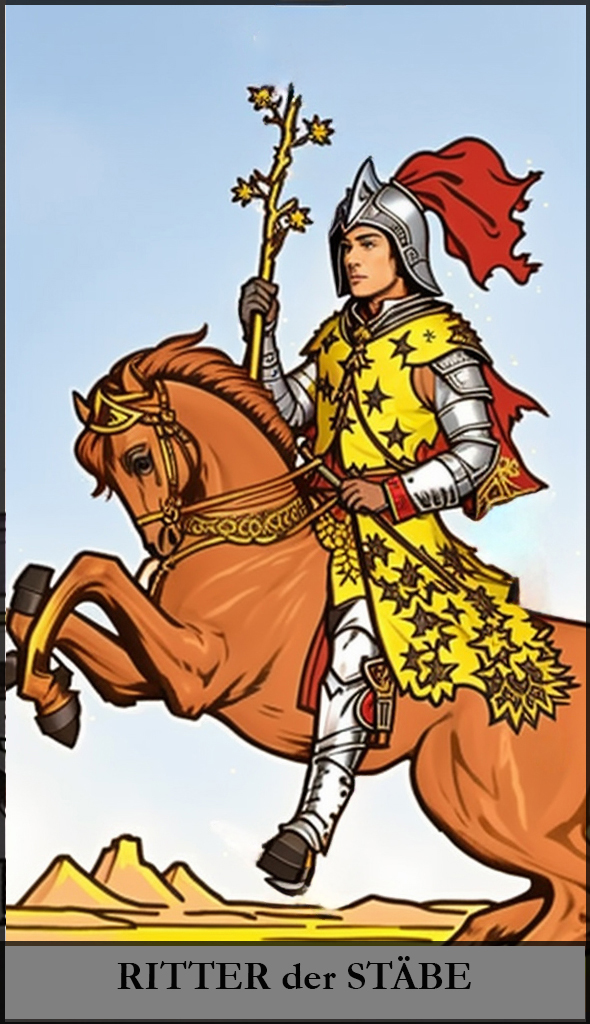 Hauptansicht des 'Ritter der Stäbe' Tarot-Karten